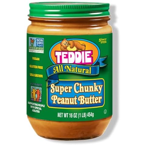 Teddie All Natural Peanut Butter, Super Chunky, Gluten Free & Vegan, 16 Ounce (Super Chunky, Pack of 1) Cover