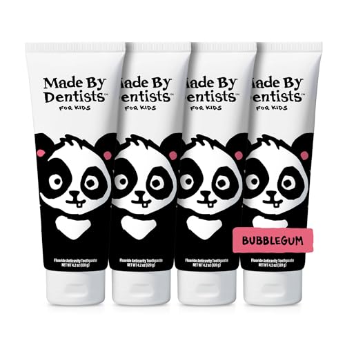 Made by Dentists Kids Fluoride Toothpaste 4-Pack - Anticavity Bubblegum Childrens Toothpaste SLS-Free Enamel Safe Natural Flavors Vegan & Cruelty-Free Toddler & Kids Ages 2+ Panda