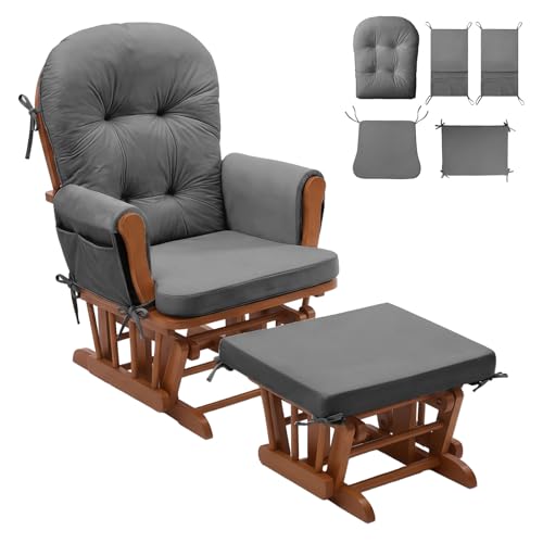 5 PCS Glider Rocker Replacement Cushions for Room Rocking Chair Dark Grey