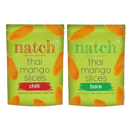 Image of Natch Dried Thai Mango Slices, Healthy Snakcs 100% All Natural, Vegan, Gluten Free, No Artificial Preservatives, Trans Fat Free, Rich in Antioxidants, Chilli and Bare Flavour, 150gm (Pack of 2)