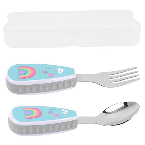 SUPVOX 1Set Utensils Cartoon Design Forks Spoons for Self Feeding with Portable Storage Case for Year Olds for Outdoor Use