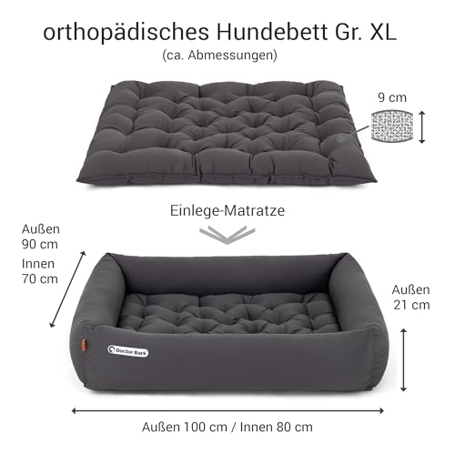 Doctor Bark Hundebett Orthopädisch - Waschbar bis 95°C, Geruchsfrei & Hygienisch - Kuscheliger Hundekorb Grosse Hunde mit Hundematratze (XL - 100x90 cm, Grau)
