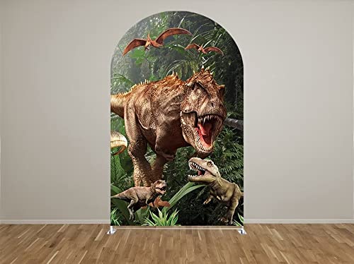 NIVIUS PHOTO Dinosaur Arched Backdrop 2.5x6ft Arch Wall Covers Stretchy Photography Background for Birthday Party Decoration
