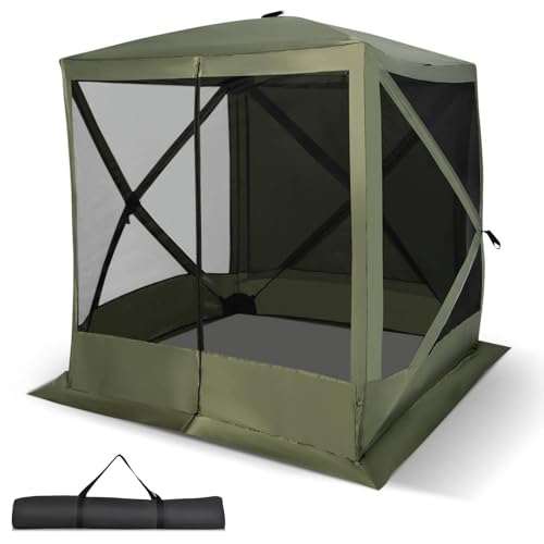 SPOTRAVEL 2.3 x 2.3m/3.5 x 3m Pop Up Camping Gazebo, Instant Setup Screen House Tent with 4/6-Sided Walls & Carry Bag, Outdoor Portable Garden Party Tent Sun Shelter Canopy (Green, 225 x 225 x 205cm)
