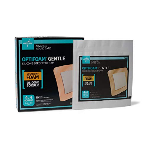 Medline Industries MSC2044EPZ Optifoam Gentle Border Adhesive Dressings, 4" x 4" (Pack of 10)