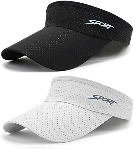 2 Pcs Sport Sun Visor Hat for Womens Mens Quick Dry Visor Hats UV Protection Golf Hat Beach Visor Hats White Black