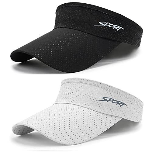 2 Pcs Sport Sun Visor Hat For Womens Mens Quick Dry Visor Hats Uv Protection Golf Hat Beach Visor Hats White Black #TOP13