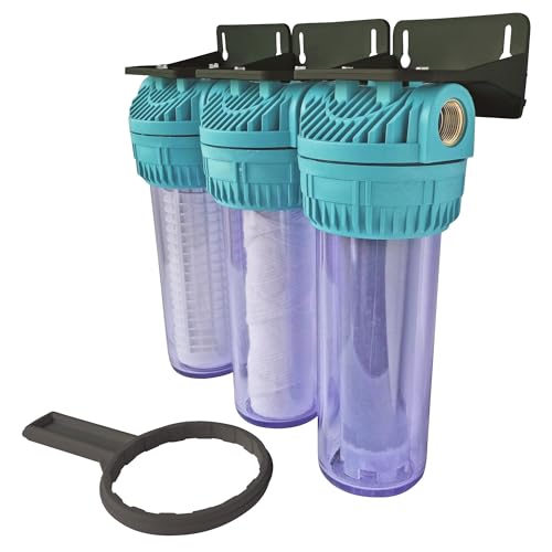 AQUAWATER, 104647, Station de traitement d'eau de pluie avec filtration à 50 et 20 microns, charbon actif, installation facile, compatible Femelle 20/27,...