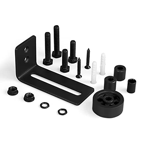 Faithland Sliding Barn Door Floor Guide, Adjustable Wall Mount Stay Roller Guide, Non-Scratch Rollers, Flush Bottom, Barn Door Panel Non-Groove, 8 Setup Options, Black #TOP6