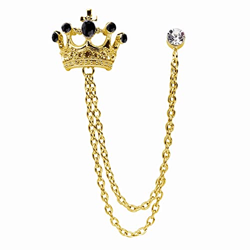crystal crown hanging chain brooch suit pinvintage gold crown broochsuit studshirt studslapel pin accessories for men women
