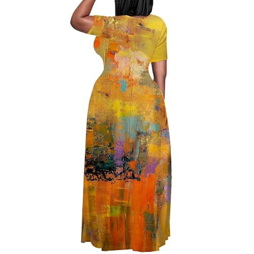 Image of PinkPatty Plus Size Dress for Women Casual Crew Neck Short Sleeve Maxi Dress Oversized Summer Beach Dresses with Pockets