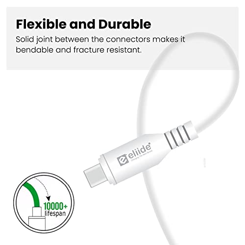 Image of Eliide 15W Type C USB Cable - 3.0 Amp Quick Charge QC 3.0, Adaptive Fast Charging, and Turbo Charging Compatible Fast Charging Cable, Strong and Durable 1.0 Meter PVC USB Cable for C Type Devices for Charging Adapter (DC 44C White)