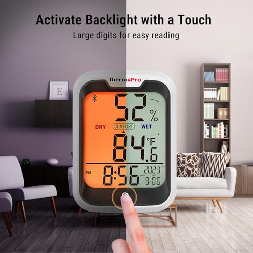 Image of LABART ThermoPro TP358 Bluetooth Thermometer for Room Temperature with Built-in Clock, Smart Temperature Sensor and Humidity Meter with Backlit, 260Ft Indoor Thermometer with Data Storage Export