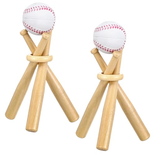 Quilax 2 Sets Baseball Stand, Wooden Baseball Holder with 6 Mini Bats and 2 Circles, Softball Stand Display Holder Centerpieces Tables for Baseballs Sports Lovers