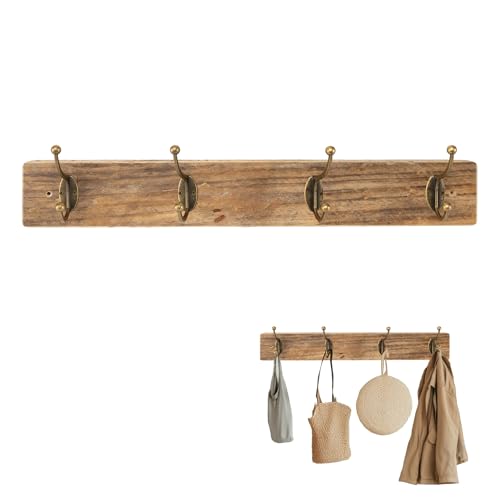 LIN HOME XZ-22234-3 Perchero Pared de Madera Rústico con 4 Ganchos Metálicos Vintage - Colgador Decorativo para Entrada, Dormitorio, Baño para Abrigos, Sombrero, Toallas