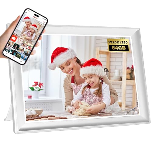 Frameo 10.51 Inch Smart WiFi Digital Photo Frame, 1920x1280 IPS LCD Touch Screen, Auto-Rotate Portrait and Landscape, Built-in 64GB Memory, Share Moments Instantly via Frameo App from Anywhere. White