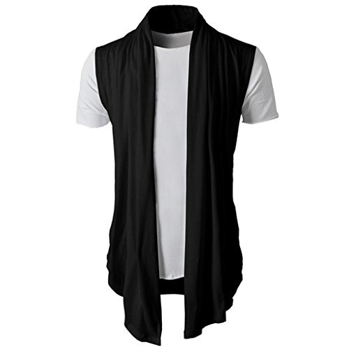 LuckyGirls Camisa Camisetas Originales Hombre Sin Manga Verano Color Puro Cardigan Moda Polos Deportivas Blusa Casuales Slim Remera 1 Pcs (L, Negro)