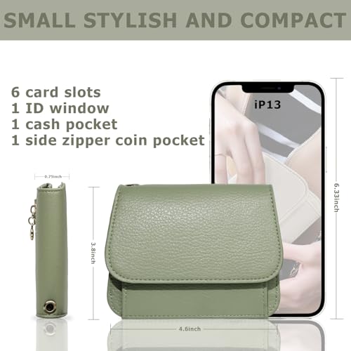 Image of Women Small Wallet RFID Blocking Slim Wallet with Coin Pocket Tri-Fold Credit Card Holder with ID Window and Keychain(Light Green)