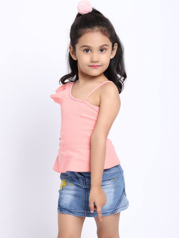 Image of ELEVANTO Crop top for Kids|One Side Off Shoulder Half Sleeve Crop top for Girls Crop top|Short Sleeve Summer Crop top for Girls-E19
