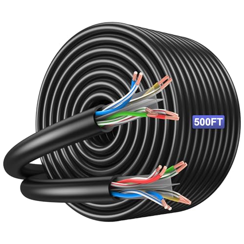 JARNHNG Cat6 Ethernet Cable 500ft - 26AWG UTP Bulk Spool, Direct Burial Rated, UV Resistant & Weatherproof, Wire for Security Camera Signal Transmission & LAN (Connectors Not Included)