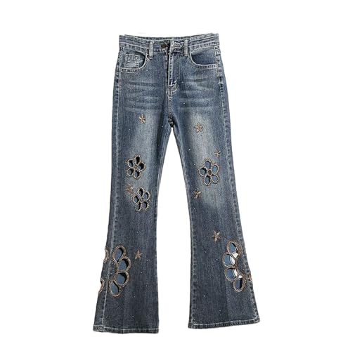 Women's Jeans High Waist Straight Hollow Out Denim Trousers Fashion Spring Trousers