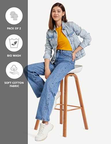 Image of Amazon Brand - Symbol Women Cotton Stretch Regular Fit Round Neck Half Sleeve T-Shirt (Available in Plus Sizes)