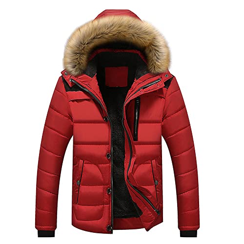 Veste épaisse homme col en fourrure style décontracté rouge