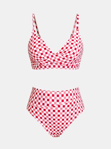 Image of CUPSHE Women's Bikini Sets Two Piece Swimsuit High Waisted V Neck Twist Front Adjustable Spaghetti Straps Bathing Suit