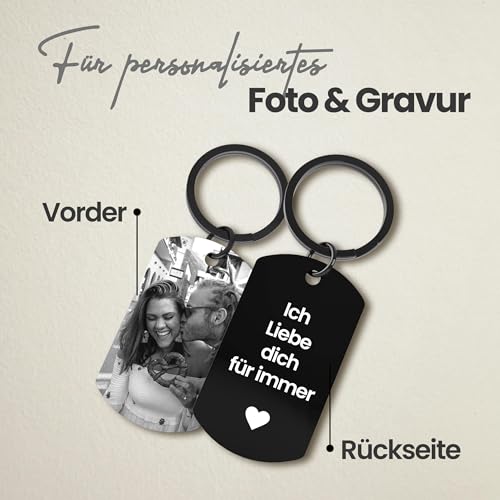 Meinearmbänder „Partner“ Personalisierter Schlüsselanhänger mit Foto & Gravur | Individueller Schlüsselring mit Schwarz/Weiß Bild | Ideales Erinnerungsstück für Paare
