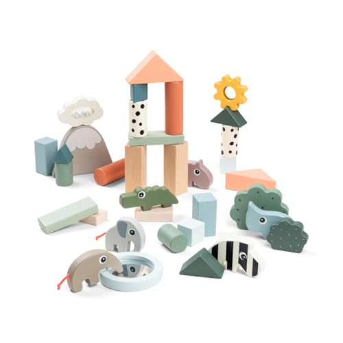Image of Done by Deer Building Blocks Set 34 pcs - Deer Friends - Colour Mix - Classic and Educational Toddler Activities - Wooden Toy Set for Toddlers - Stacking Toys for Toddlers 1-3, Montessori Play Sets
