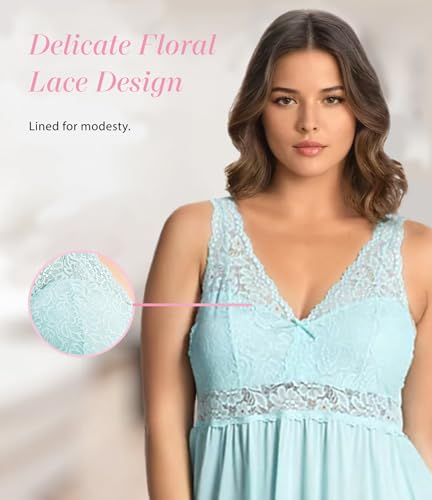 Image of Exquisite Form Women's 70807 Nylon Tricot Sleeveless Long Nightgown with Floral Lace