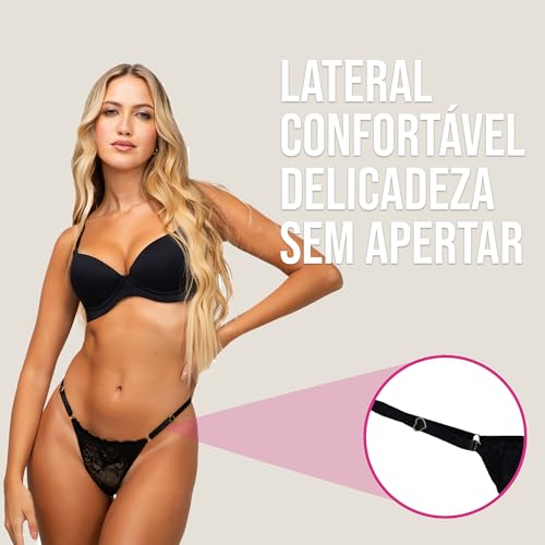 ART INTIMA - Conjunto de 4 calcinhas fio dental sexy femininas em renda com ajustes laterais - Forro