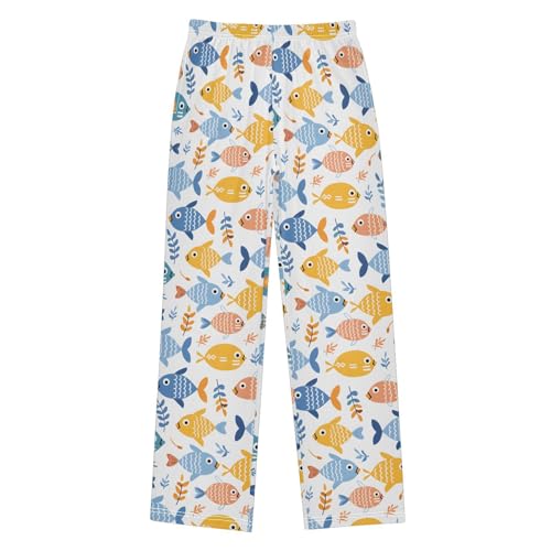Colorful Fishes with Floral Pajamas Bottoms with Pockets Comfy Pjs Sleepwear Elastic Waistband Pajamas Pants Lounge Pants