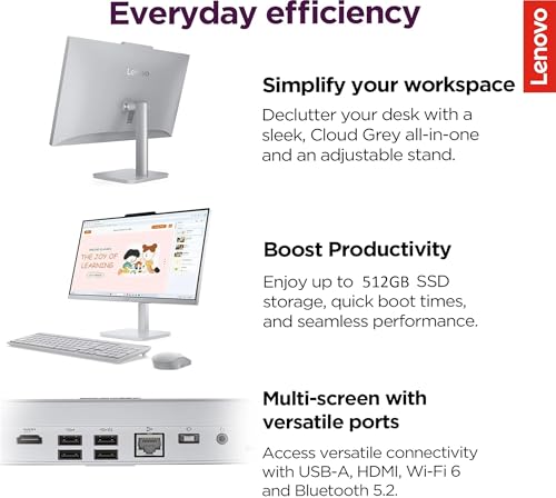 Image of Lenovo 24 inch FHD All-in-One Desktop Computer for Home & Office, Intel Processor, WiFi 6, HDMI, Business AIO, Vent-Hear, Wireless Keyboard & Mouse, Windows 11 (A100 24, 16GB RAM | 512GB SSD)