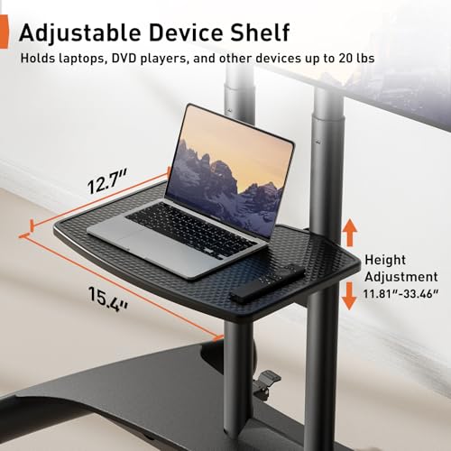 Perlegear Mobile TV Cart for 32-82 Inch Flat/Curved LED/LCD/OLED TVs Rolling TV Stand with Height Adjustable Shelf Max VESA 600x400mm up to 100lbs- Outdoor TV Stand Trolley with Wheels PGTVMC05-1