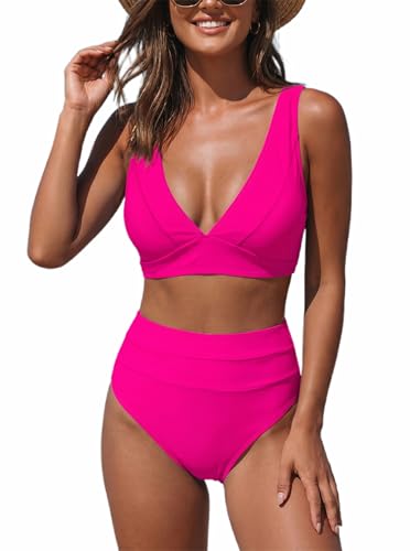 Image of Hilinker Women's Leopard Bikini Swimsuits V Neck High Waisted 2 Piece Bathing Suits