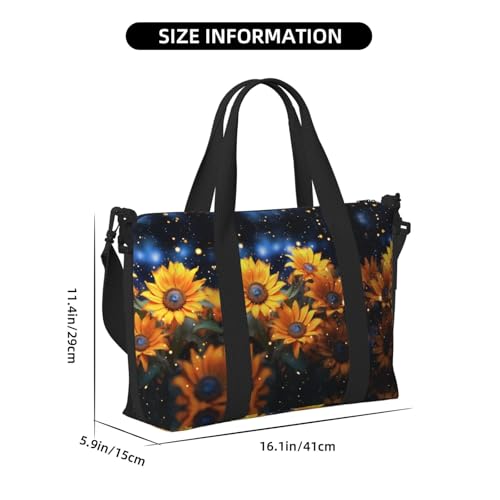 Travel Bag for Weekend Trips, Airplane Carry-On with Adjustable Strap, Sunflowers Under The Starry Sky3