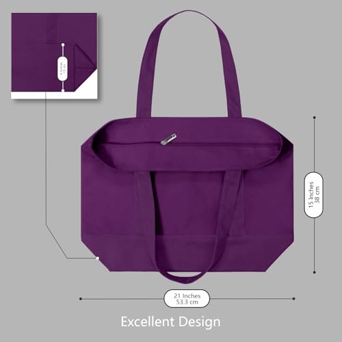 Image of TOPDesign 3-Pack Canvas Tote Bags with an External Pocket, Reusable Grocery Shopping Bags, Top Zipper Closure, Daily Essentials (Purple)
