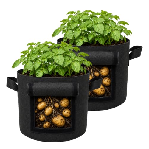 Image of Casa De Amor 15x12 Inch Potato Grow Bags for Root Vegetables, Geo Fabric 400 GSM Plant Bag (Black Color, Pack of 2)
