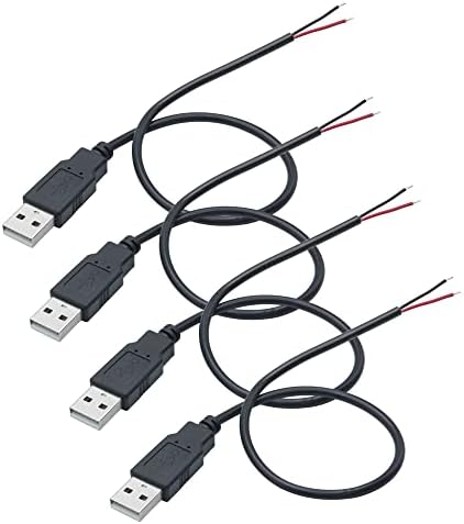 USB A Male to 2 Pin Bare Wire 11", 5V/3A USB Pigtail Cable no Data Function