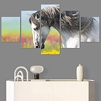SIGNWIN 5 Panel Canvas Wall Art Modern Art Animals Dramatic Horse Multicolor Photography Traditional for Home Decorations Ready to Hang - 60