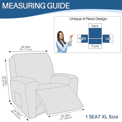 Image of YEMYHOM 4 Pieces Oversized Stretch Recliner Slipcover Jacquard Large Recliner Chair Cover with Side Pocket Anti-Slip Fitted Furniture Protector (X-Large Recliner, Peacock Blue)