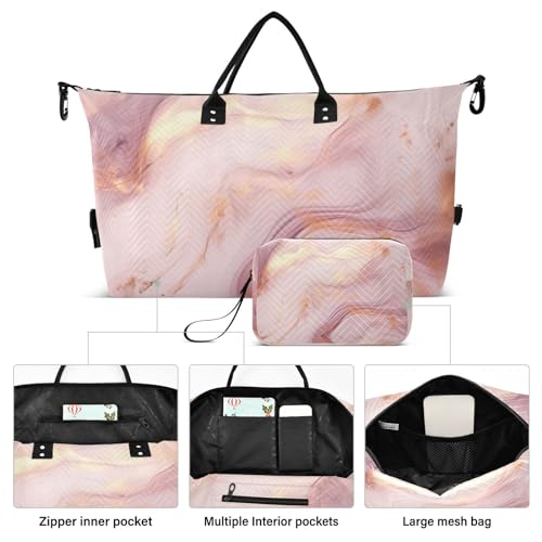 Kigai Pink Gold Marble Duffle Bag Versatile Travel Duffel for Men and Women, Carry On for Weekend or Overnight Stay2
