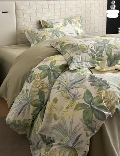 VM VOUGEMARKET Tropical Green Duvet Cover King 100% Brushed Cotton Coastal Leaves Bedding Set 1 Hawaiian Botanical Duvet Cover with 2 Pillow Shams-104x90 Inch
