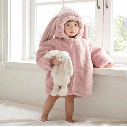 Kids Tales Girl Boy Fuzzy Rabbit Ear Coat Little Child Fleece Hooded Jacket Toddler Zip Up Winter Outwear Fluffy Warm Clothes3