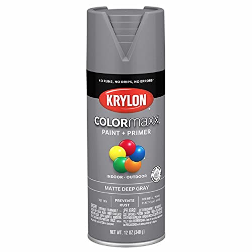Image of Krylon K05550007 COLORmaxx Spray Paint and Primer for Indoor /Outdoor Use, Matte Deep Gray 12 Ounce (Pack of 1)