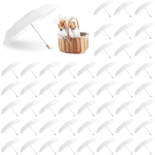 Sunnymove 50 Pcs Wedding Umbrellas Bulk Folding Umbrella for Wedding Decorative Parasol Windproof Rainproof for Bridal Shower Bride Groom Photography Props (White)