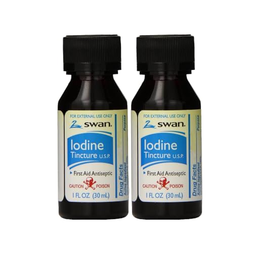 Swan Iodine Tincture First Aid Antiseptic 2% Iodine USP 1 Oz Bottle 2 pack