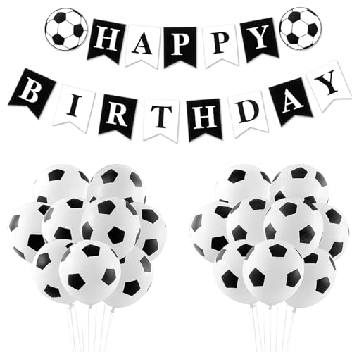 1 Football Birthday Banners 18 Pcs Footballs Balloons 12 Inch Football Birthdays Decorations, Black and White Balloons for Party, Soccer Themed Birthday Supplies, Soccer Party Decorations