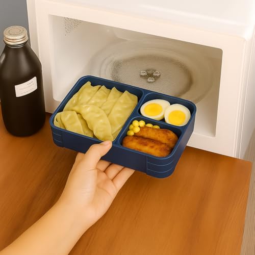 Image of daiDokoro 3 Compartment Bento Lunch Box with Removable Containers | Compact Leak-Proof, Microwave & Dishwasher Safe Tiffin for Office Use, School & Travel (Dark Blue, 1040 ML)